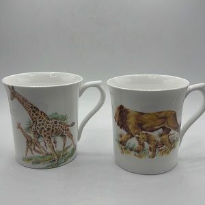 VTG Rosina China Mugs African Safari Set of 2